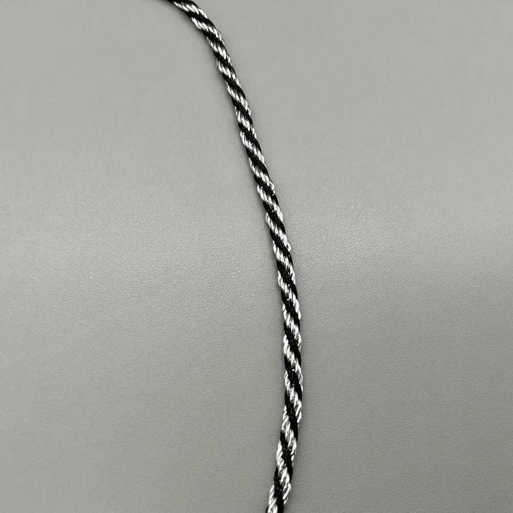Vintage Trifari Necklace Silver Tone Black Twisted Rope Chain Womens Jewelry 22